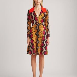 ETRO Lulu Snakeskin-Print  Silk Dress Size 44 / US 8 Multicolor Boho Western